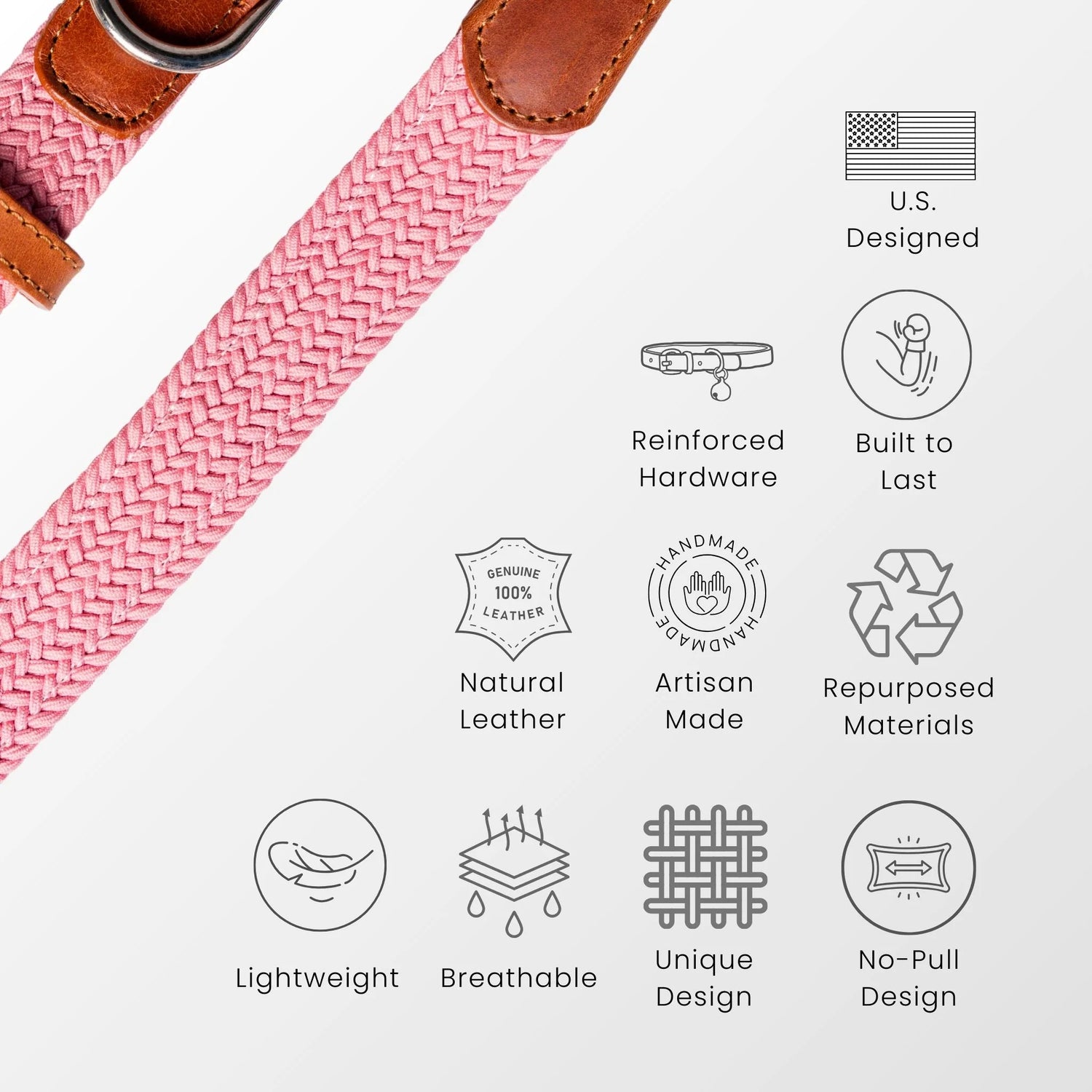 Luxury designer dog collar featuring reinforced metal hardware, soft leather accents, and a breathable woven design. Stylish, lightweight, and durable.