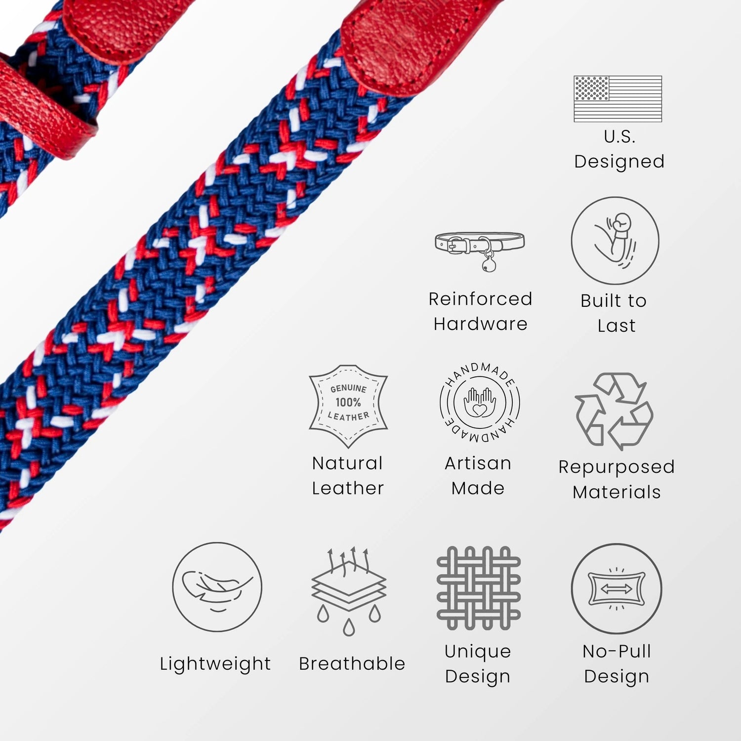 Luxury designer dog collar featuring reinforced metal hardware, soft leather accents, and a breathable woven design. Stylish, lightweight, and durable.