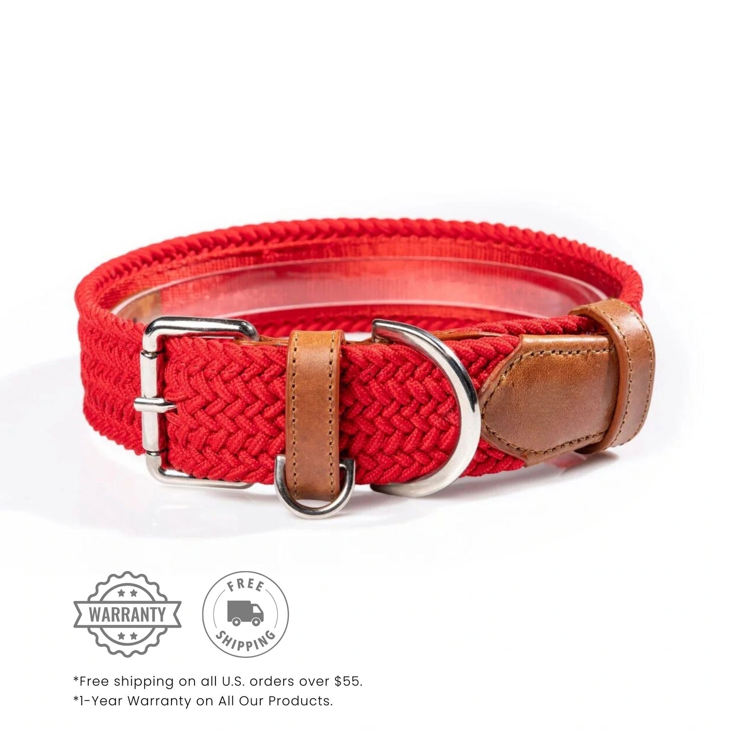 Premium braided dog collar with genuine leather and metal buckle. Heavy-duty, no-pull design for comfort and durability. Ideal for small, medium, and large dogs.