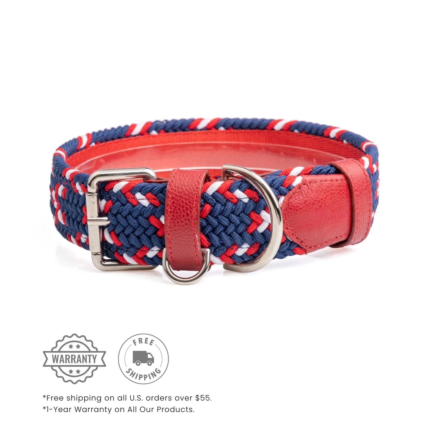 Premium braided dog collar with genuine leather and metal buckle. Heavy-duty, no-pull design for comfort and durability. Ideal for small, medium, and large dogs.